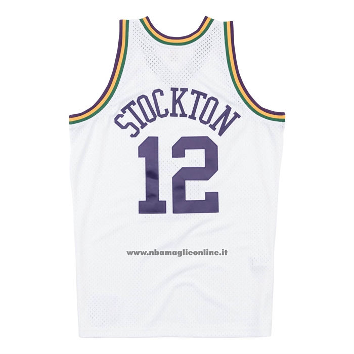 Maglia Utah Jazz John Stockton No 12 Mitchell & Ness 1991-92 Bianco